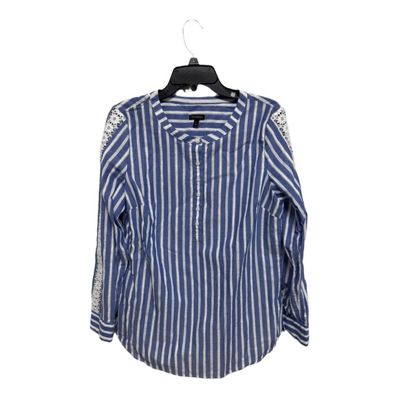 Talbots Womens Cotton  Top Blouse Long Sleeve Blue Striped Henley size large - Picture 1 of 7